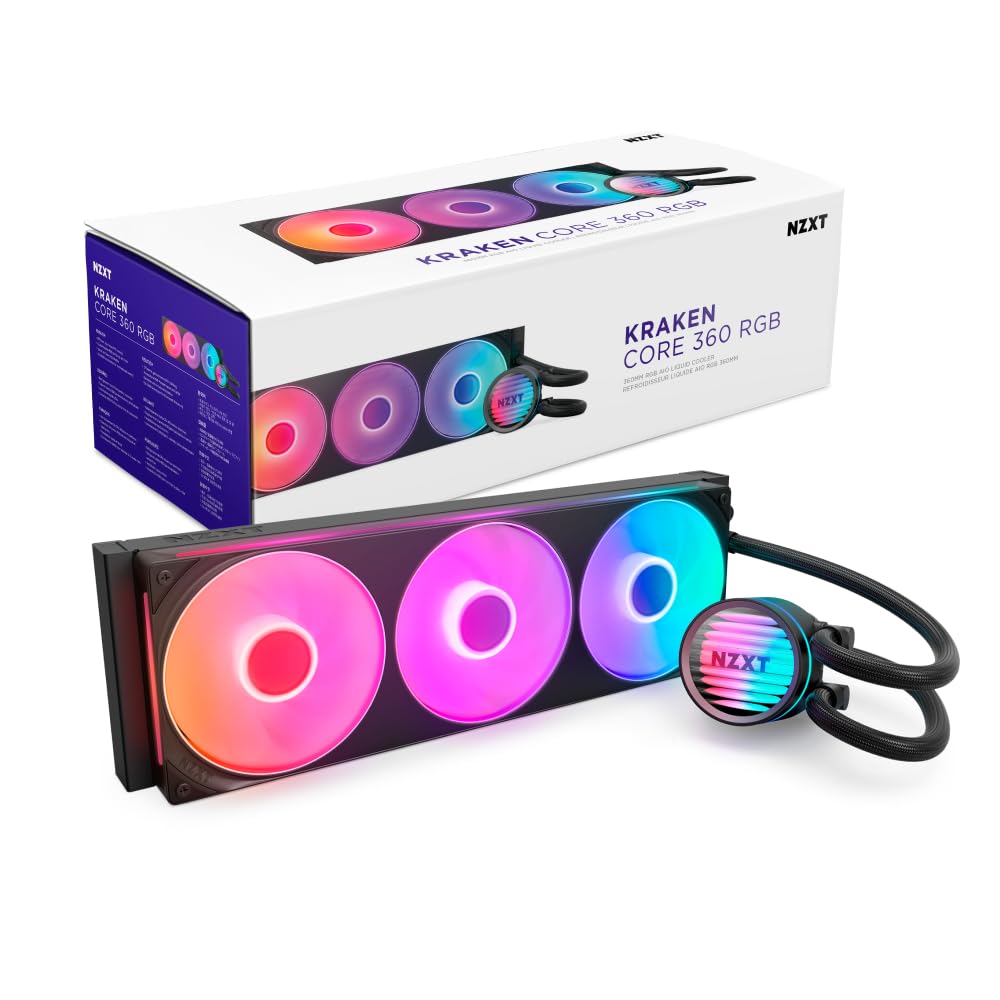 NZXT - Kraken Core RGB 360mm Radiator Liquid Cooler (1 x 360mm Single-Frame Fan) with RGB Pump Cap - Black