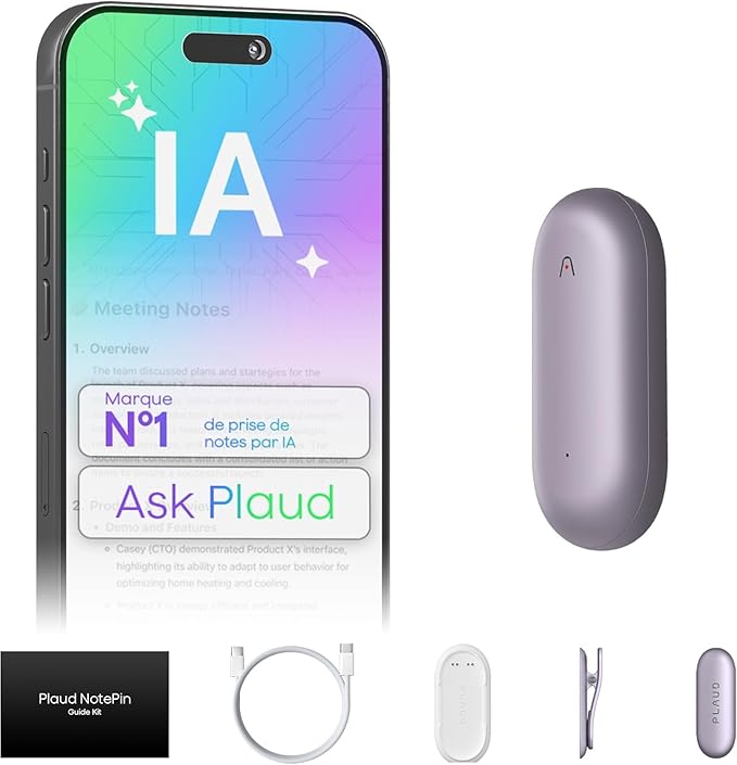 CPSSI1GXXXXX01 NotePin S AI Voice Recorder  App Control  AI Note Taking  AI Transcription  Summarization Silver