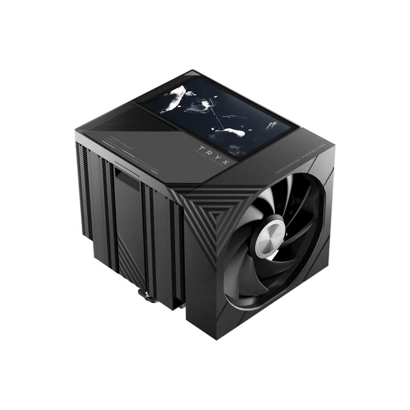 TRYX - TURRIS 620 CPU Cooler with 5.0" IPS Display, 280W TDP, Dual Tower, KANALI Rail-Mounted for LGA1851/1700 & AM5 - Black