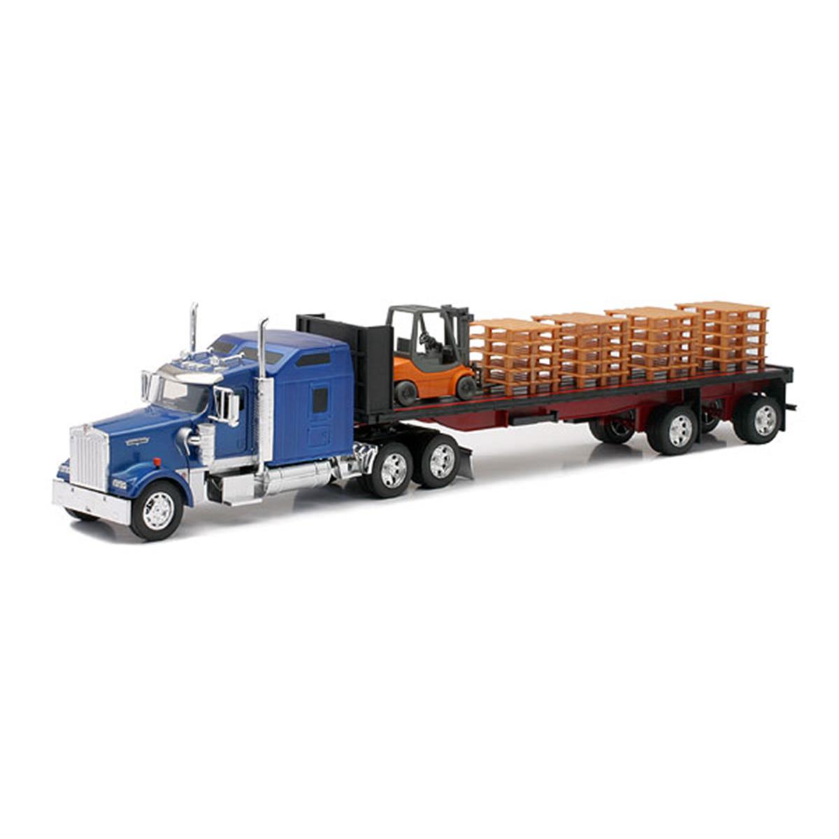 B2BReplicas NEWSS-10263A New-Ray Kenworth W900 with a Flatbed Trailer with Forklift & Pallets Model -  B2B Replicas