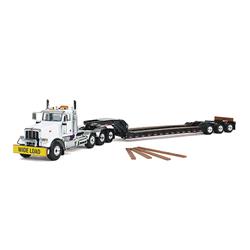 Picture of First Gear 50-3349 Peterbilt 367 in White with Tri-Axle Lowboy Trailer