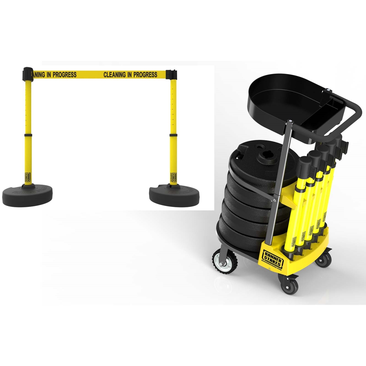 PL4005T Plus Cart Package with Tray, Yellow Cleaning in Progress Banner