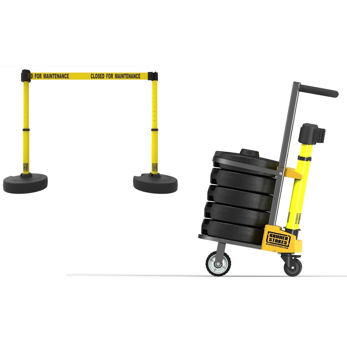 PL4007 Plus Cart Package, Yellow Closed for Maintenance Banner