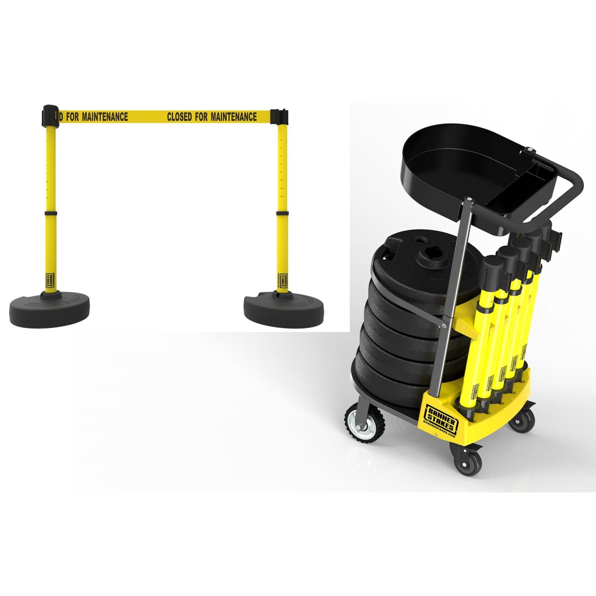 PL4007T Plus Cart Package with Tray, Yellow Closed for Maintenance Banner