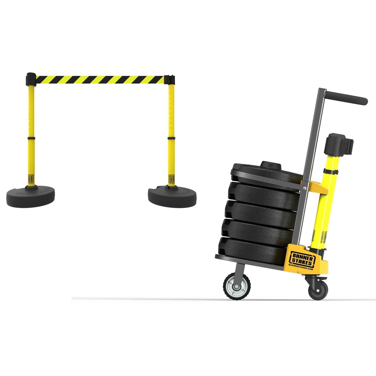 PL4008 Plus Cart Package, Yellow & Black Diagonal Stripe Banner