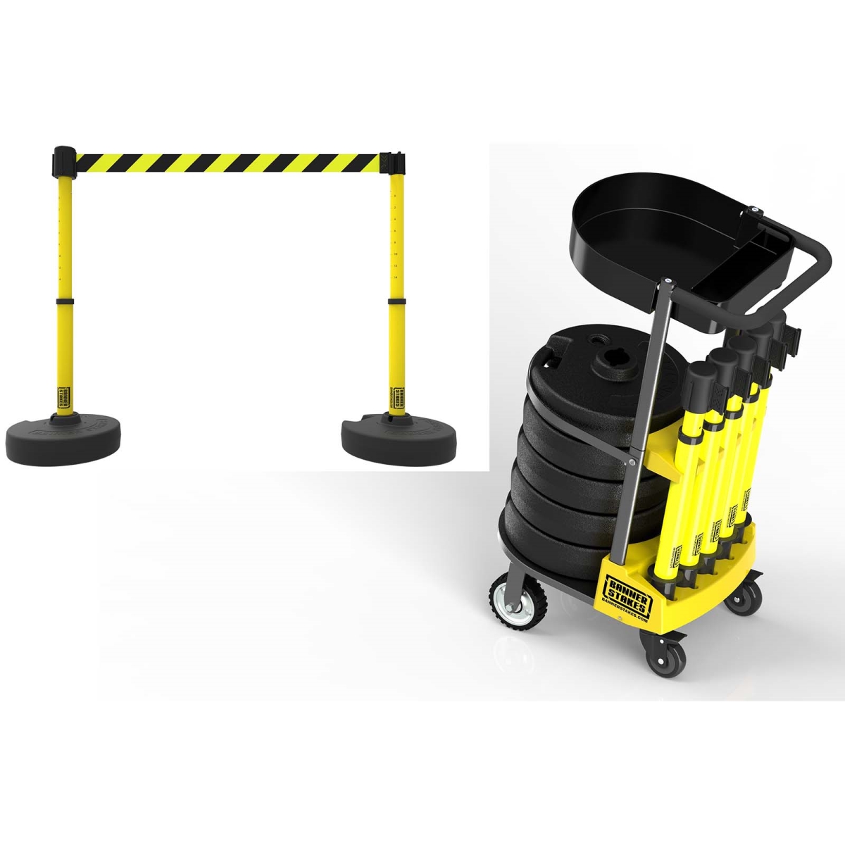 PL4008T Plus Cart Package with Tray, Yellow & Black Diagonal Stripe Banner