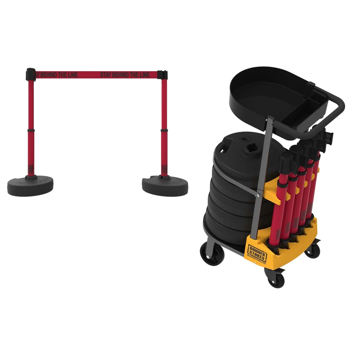 PL4012T Plus Cart Package with Tray, Red Stay Behind The Line Banner