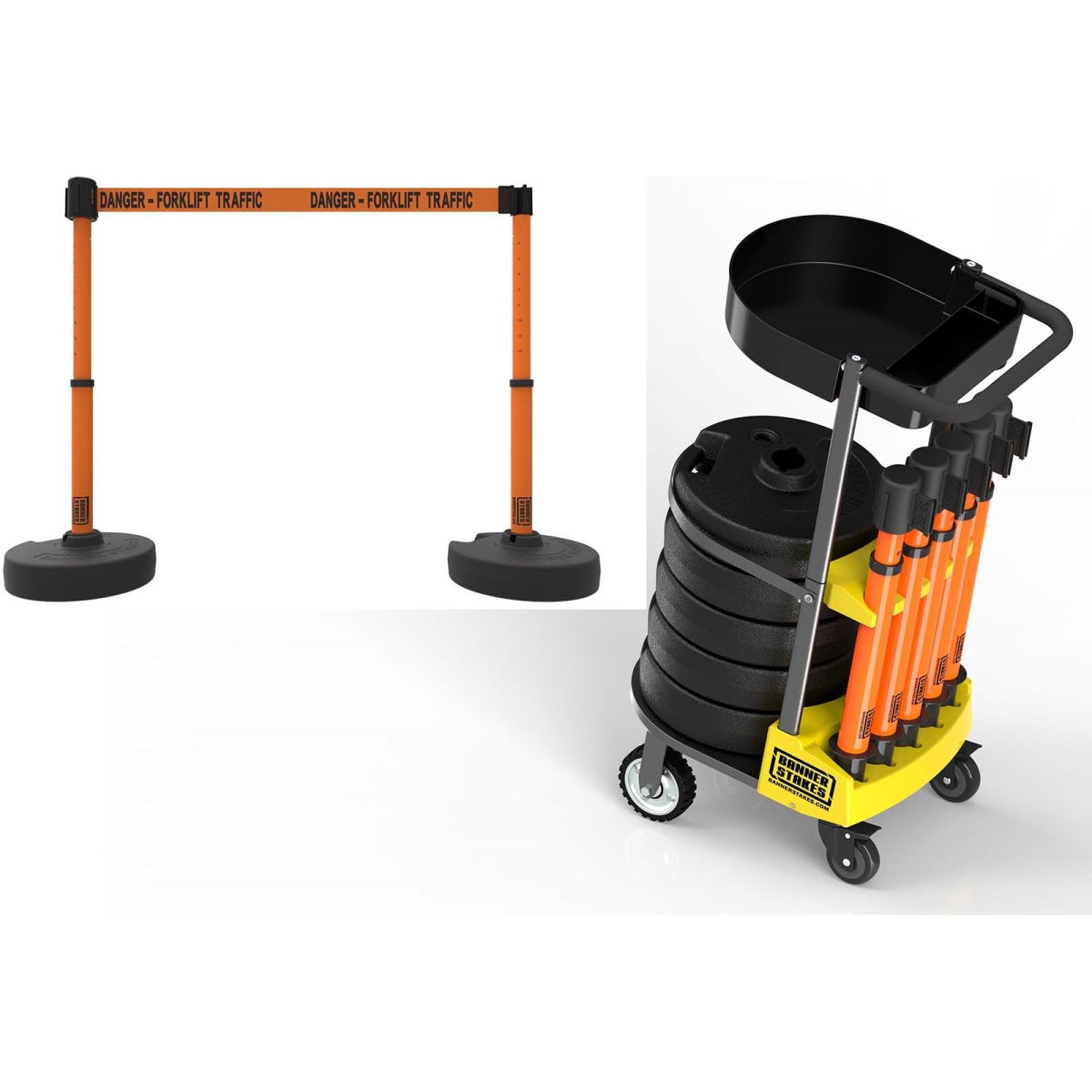 PL4017T Plus Cart Package with Tray, Orange Danger Forklift Traffic Banner