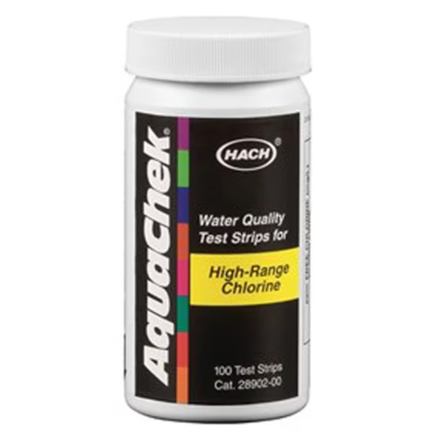 Hach AC652013 Aquacheck Hi-Range Chlorine Test Strips - Bottle of 100