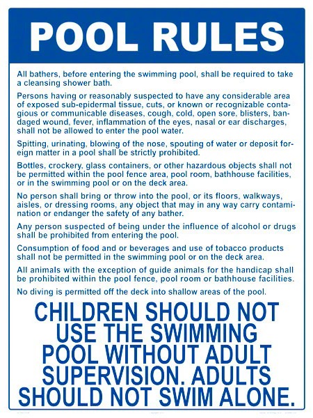 2013WS1824E 18 x 24 in. Styrene Plastic North Carolina Pool Rules Sign