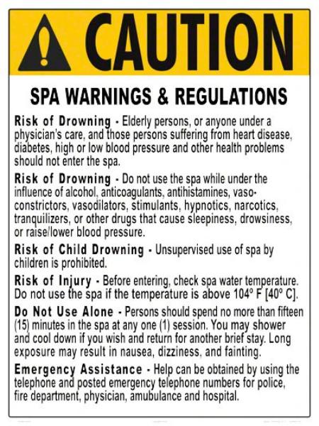 4526WS1824E 18 x 24 in.   York Spa Warnings & Regulations Sign