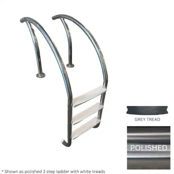 GPPMLD3STSSG Modern 3 Step Ladder 0.065 Polished Heavy Duty Treads - Gray