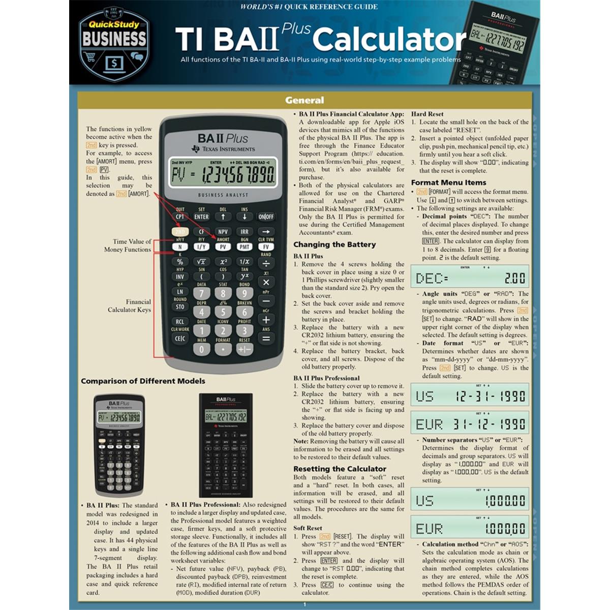 Picture of BarCharts 9781423233275 Ti BA II Plus Calculator Laminated Reference Guide