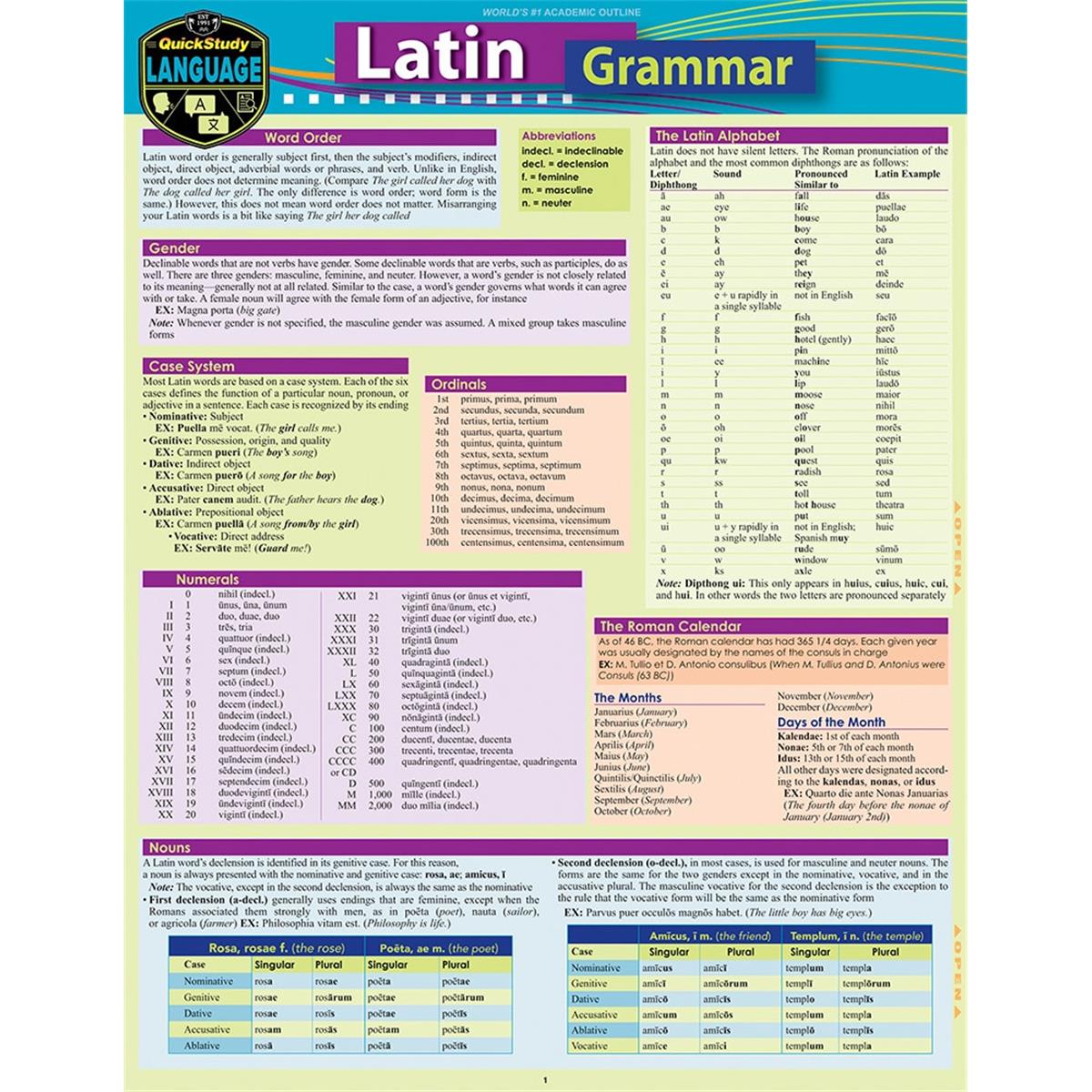 Picture of BarCharts 9781423236511 Latin Grammar Laminated Study Guide