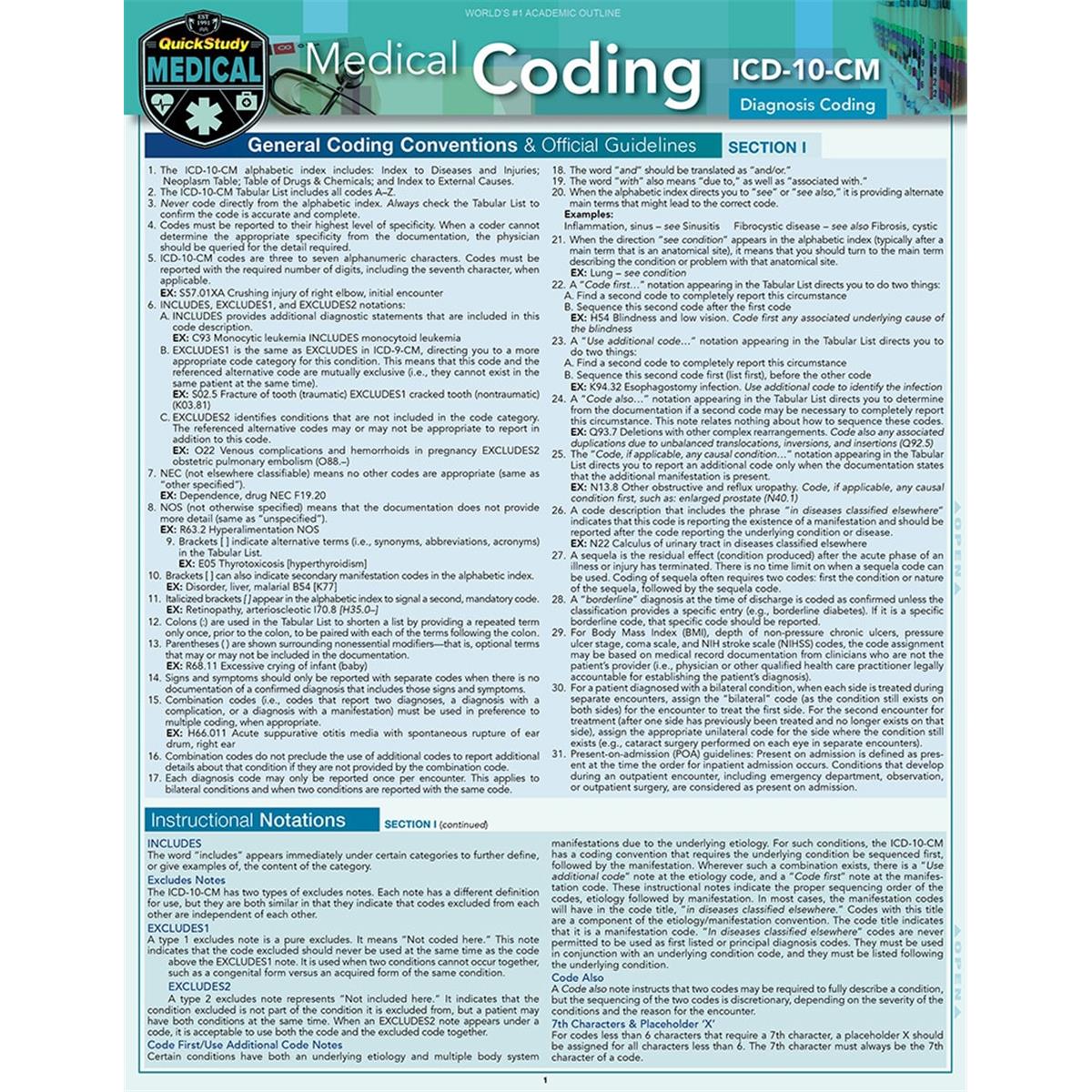 Picture of BarCharts 9781423236542 Medical Coding ICD-10-CM Laminated Reference Guide