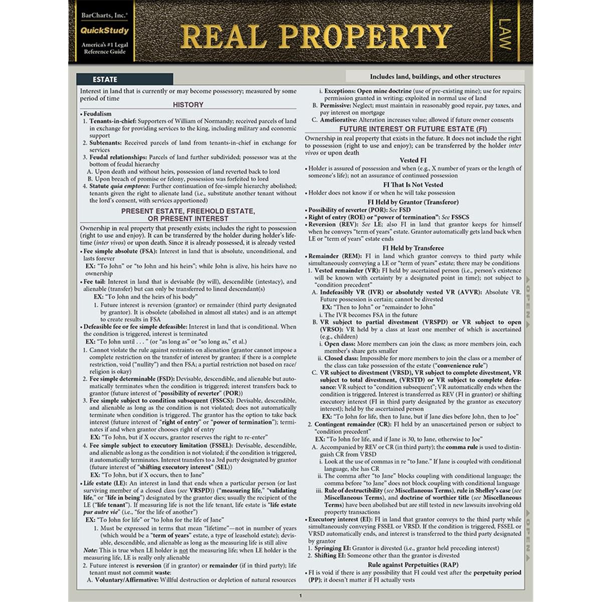 Picture of BarCharts 9781423236580 Real Property Laminated Reference Guide