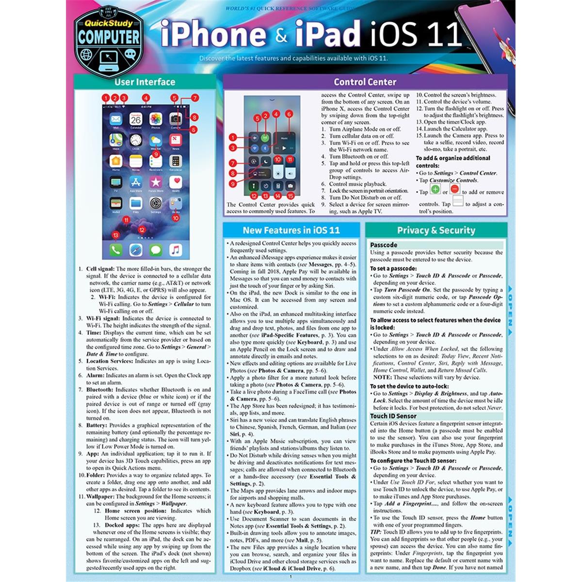 Picture of BarCharts 9781423237914 iPhone & iPad iOS 11 Laminated Reference Guide