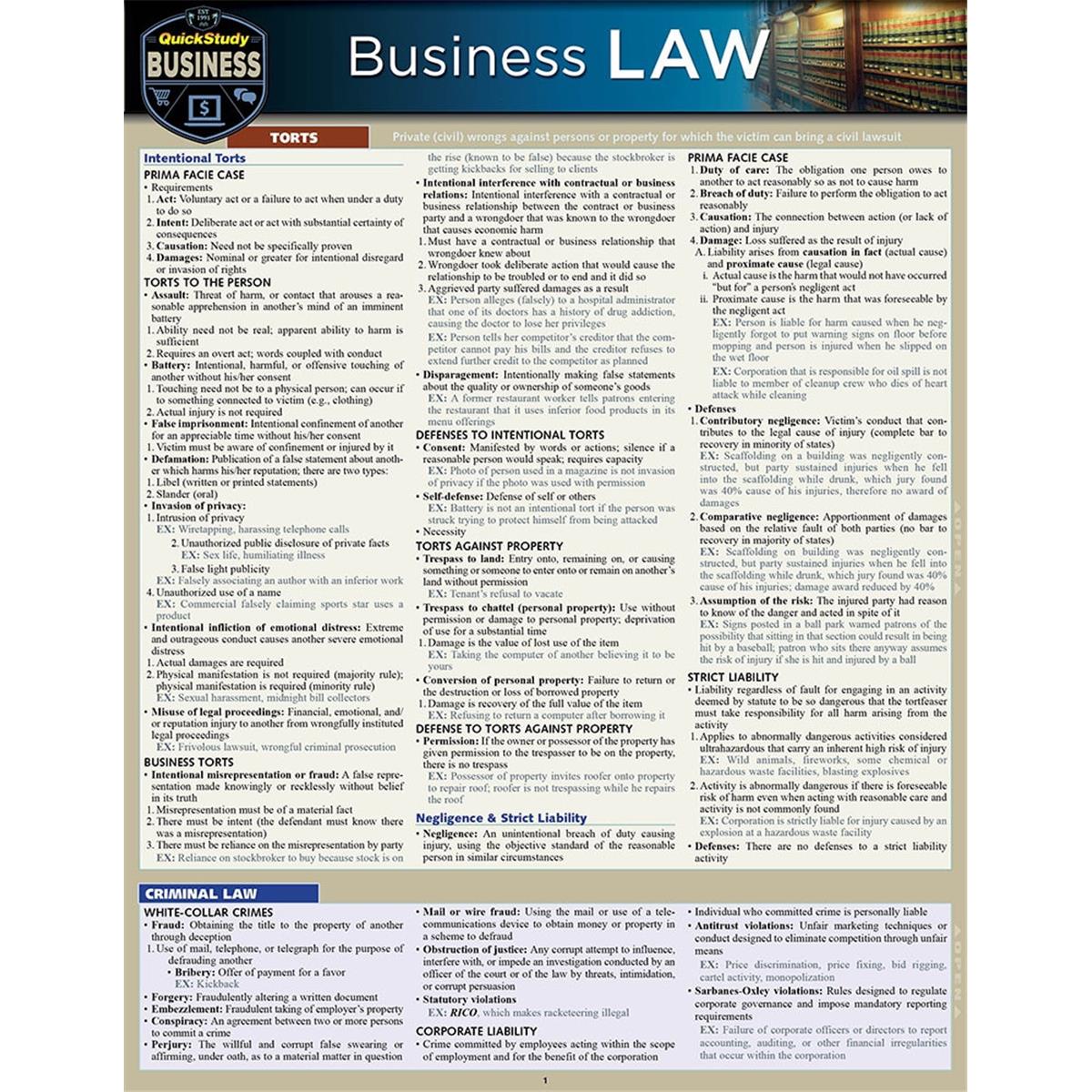 Picture of BarCharts 9781423238621 Business Law Laminated Reference Guide