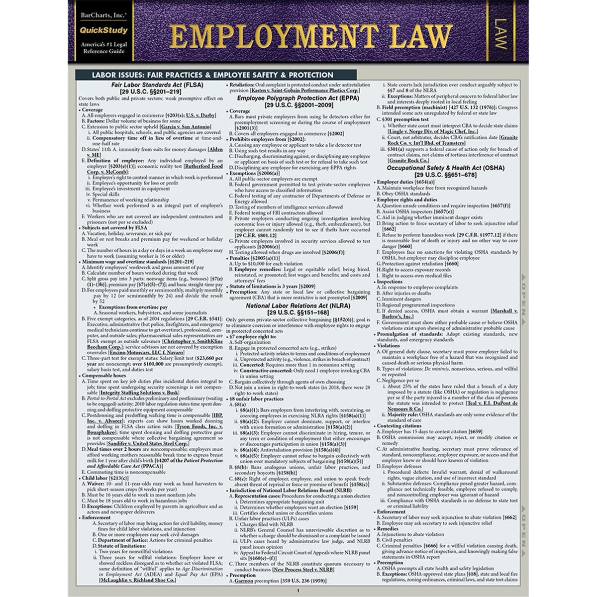 9781423238683 Employment Law Laminated Reference Guide -  BarCharts