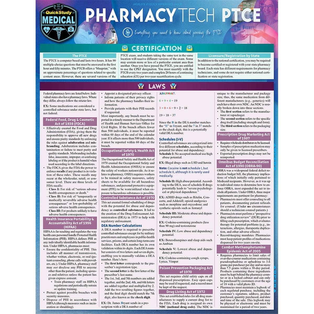 Picture of BarCharts 9781423238768 Pharmacy Technician - PTCE Laminated Reference Guide
