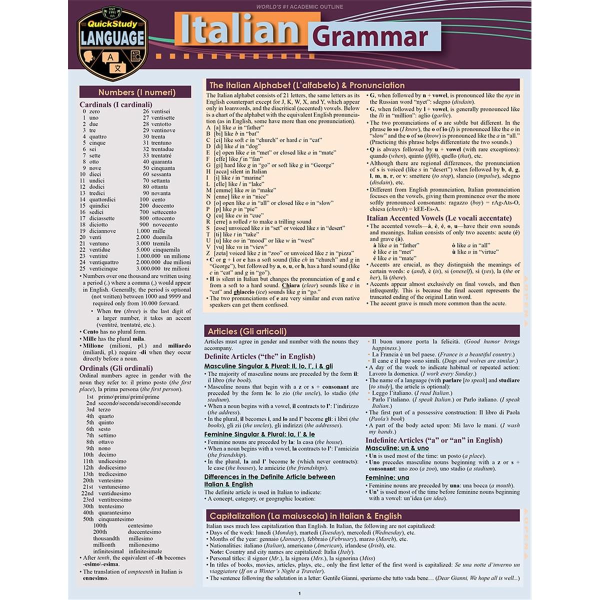 9781423239888 Italian Grammar Laminated Study Guide