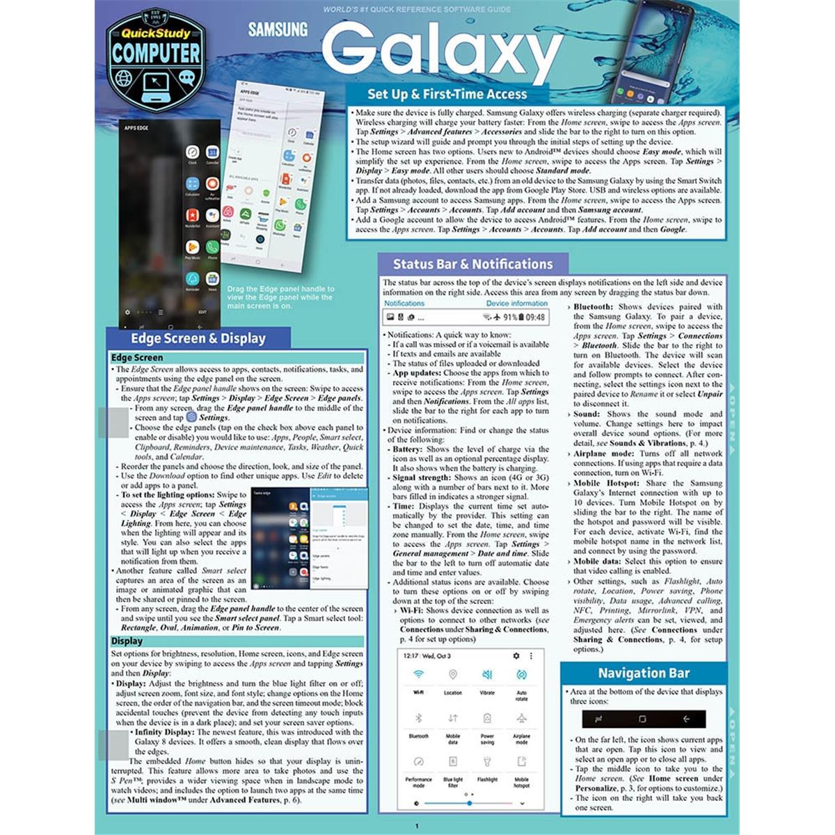 9781423239970 Samsung Galaxy - Set Up & First-Time Access Laminated Reference Guide