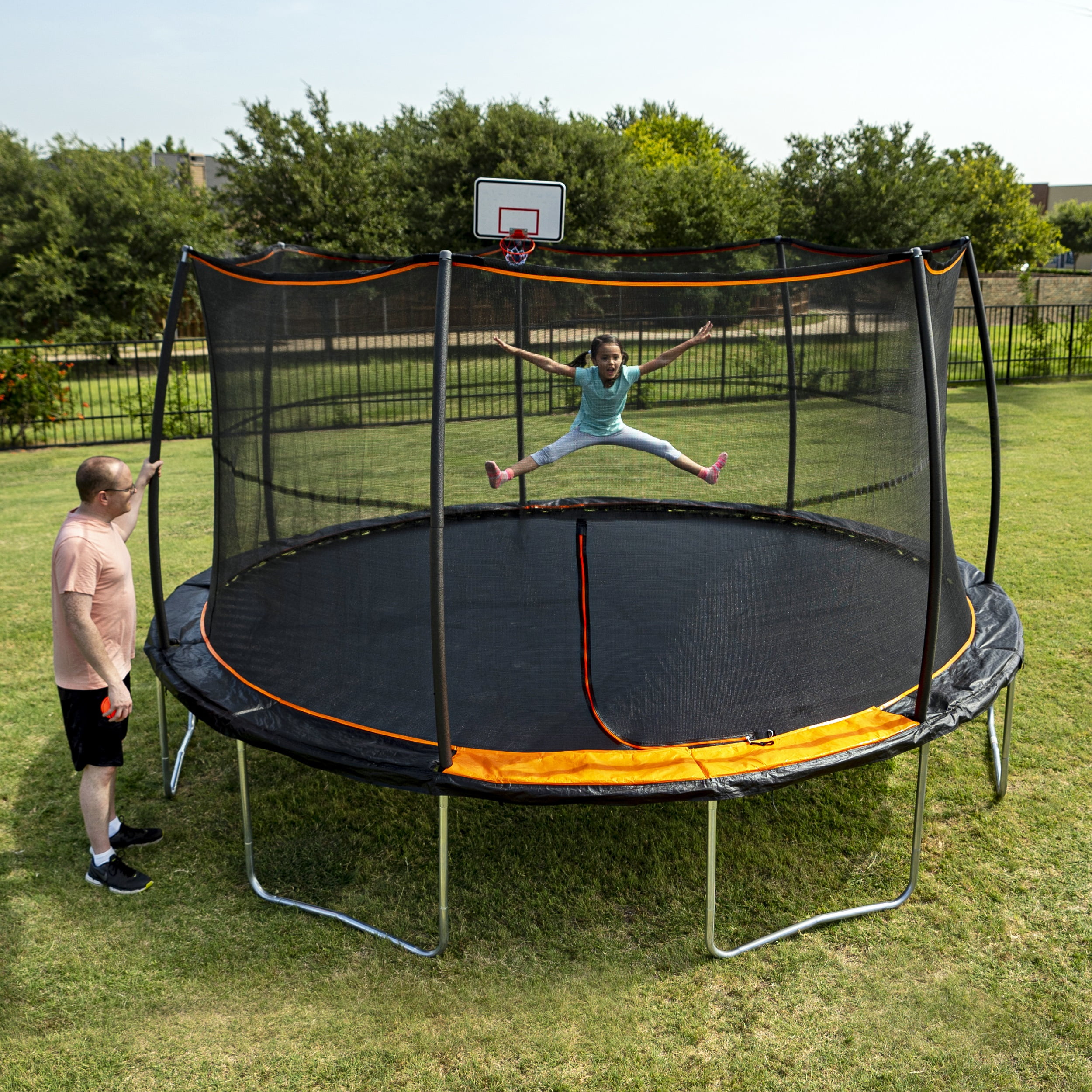 Picture of JumpKing JK157P3UBHC2 15 ft. Trampoline with Bonus Basketball Hoop - 7 Legs & 7 Poles