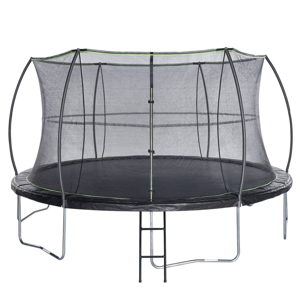 14ft Round Trampoline - Black with Lime Green Trim - Includes Ladder - ASTM Certified Safety
