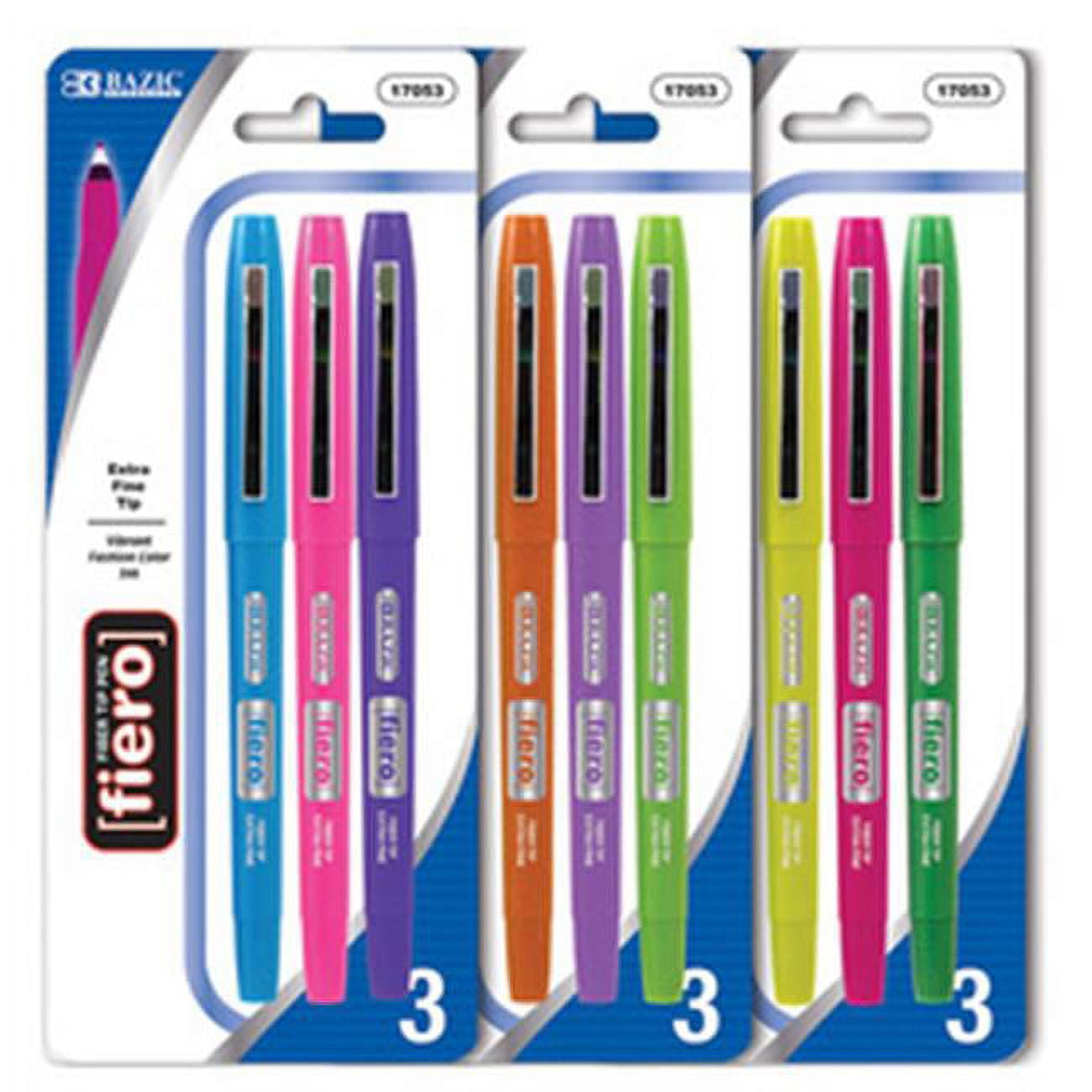 Picture of Bazic 17059   Fiero Assorted Color Fiber Tip Fineliner Pen (3/Pack)  Case of 24