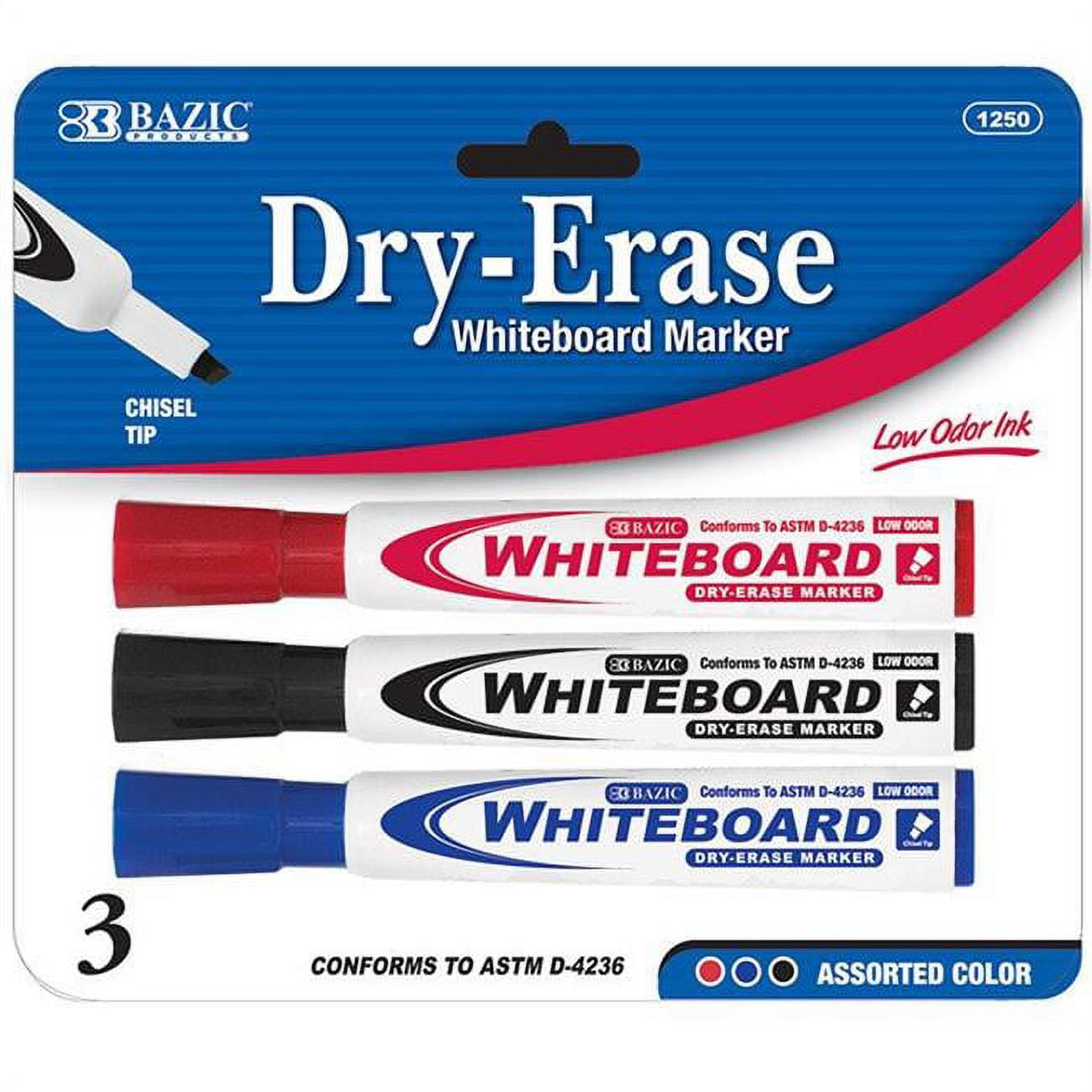 Picture of Bazic 1250   Assorted Color Chisel Tip Dry-Erase Markers (3/Pack)  Case of 24
