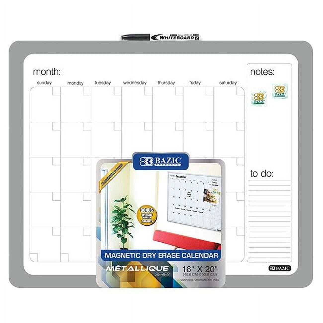 Bazic  6052   16" X 20" Aluminium Framed Magnetic Dry Erase Calendar Pack of 6