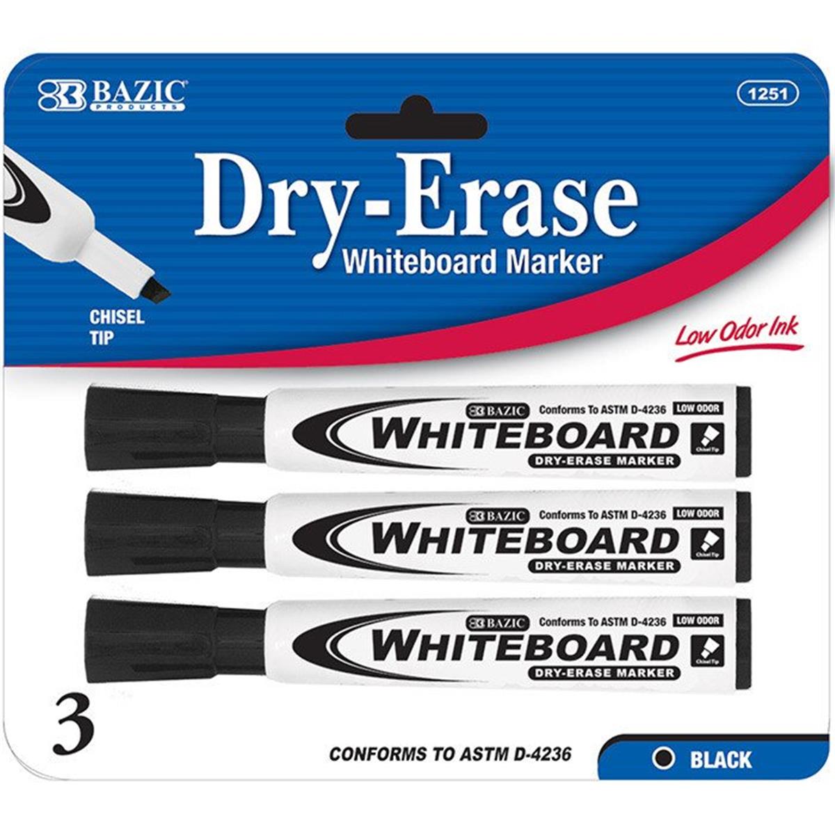 Picture of Bazic  1251  Black Chisel Tip Dry-Erase Markers (3/Pack) Pack of 24