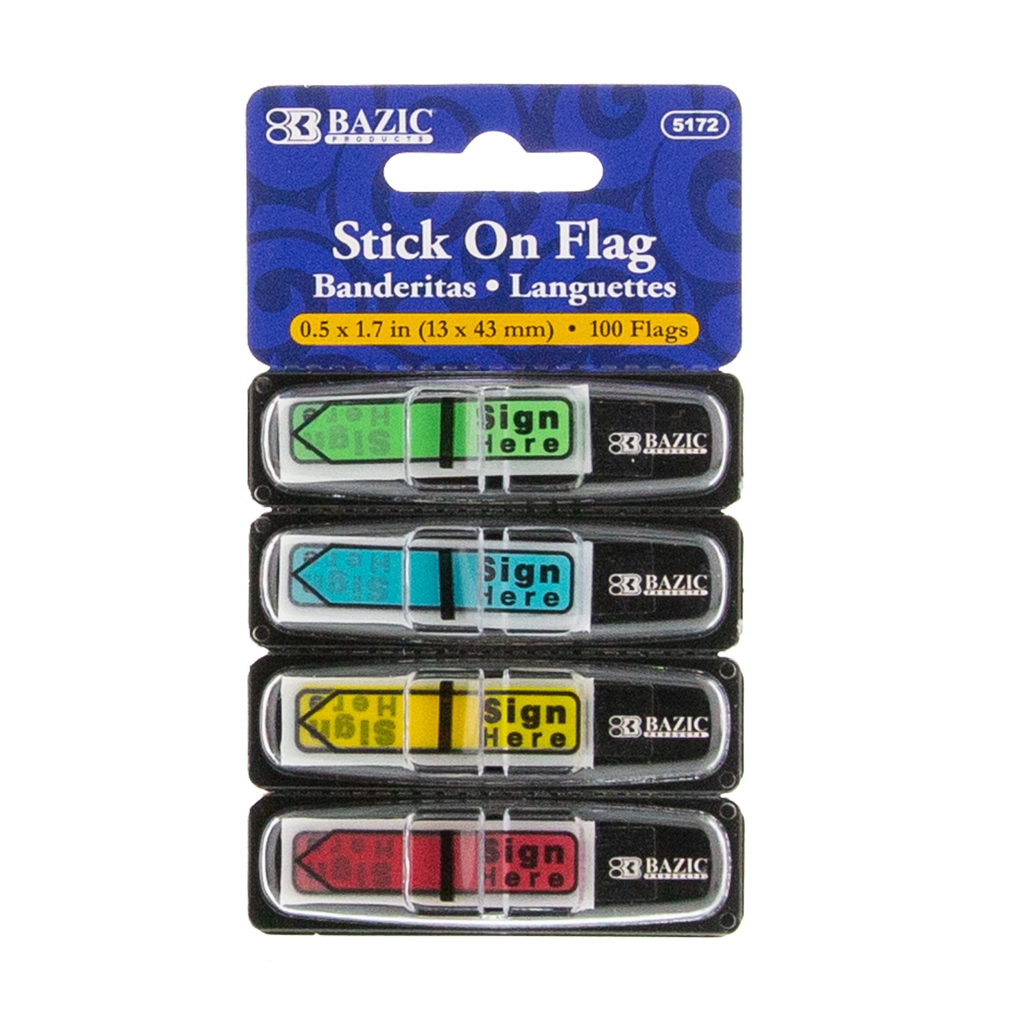 0.5 x 1.7 in. Neon Printed Sign Here Flags with Dispenser - Pack of 24