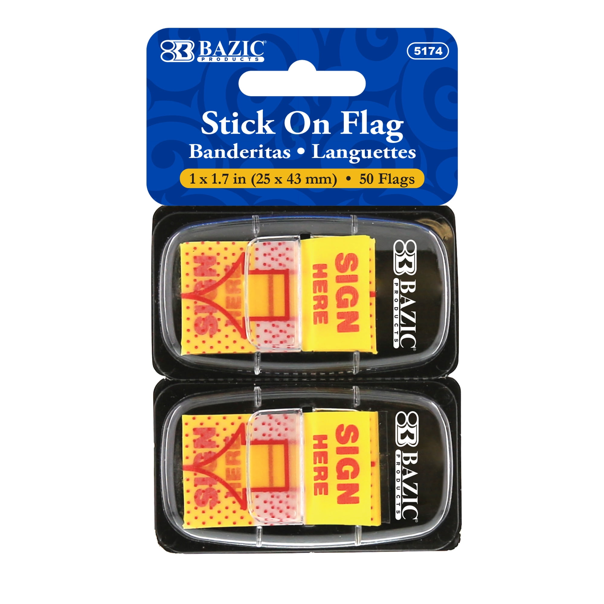 1 x 1.7 in. Yellow Printed Sign Here Flags with Dispenser - Pack of 24