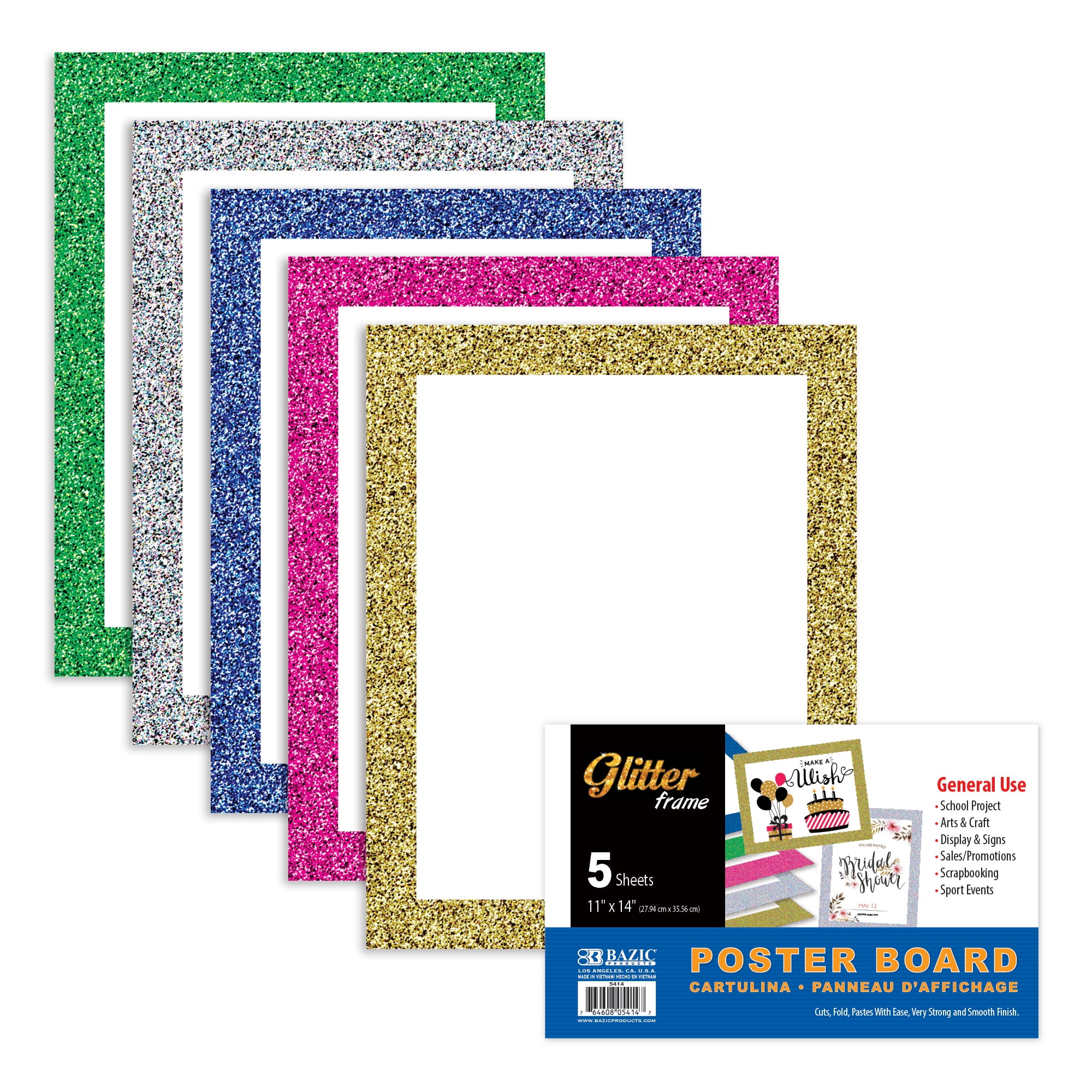 Picture of Bazic 5414 11 x 14 in. White Poster Board with Glitter Frame - 5 per Pack