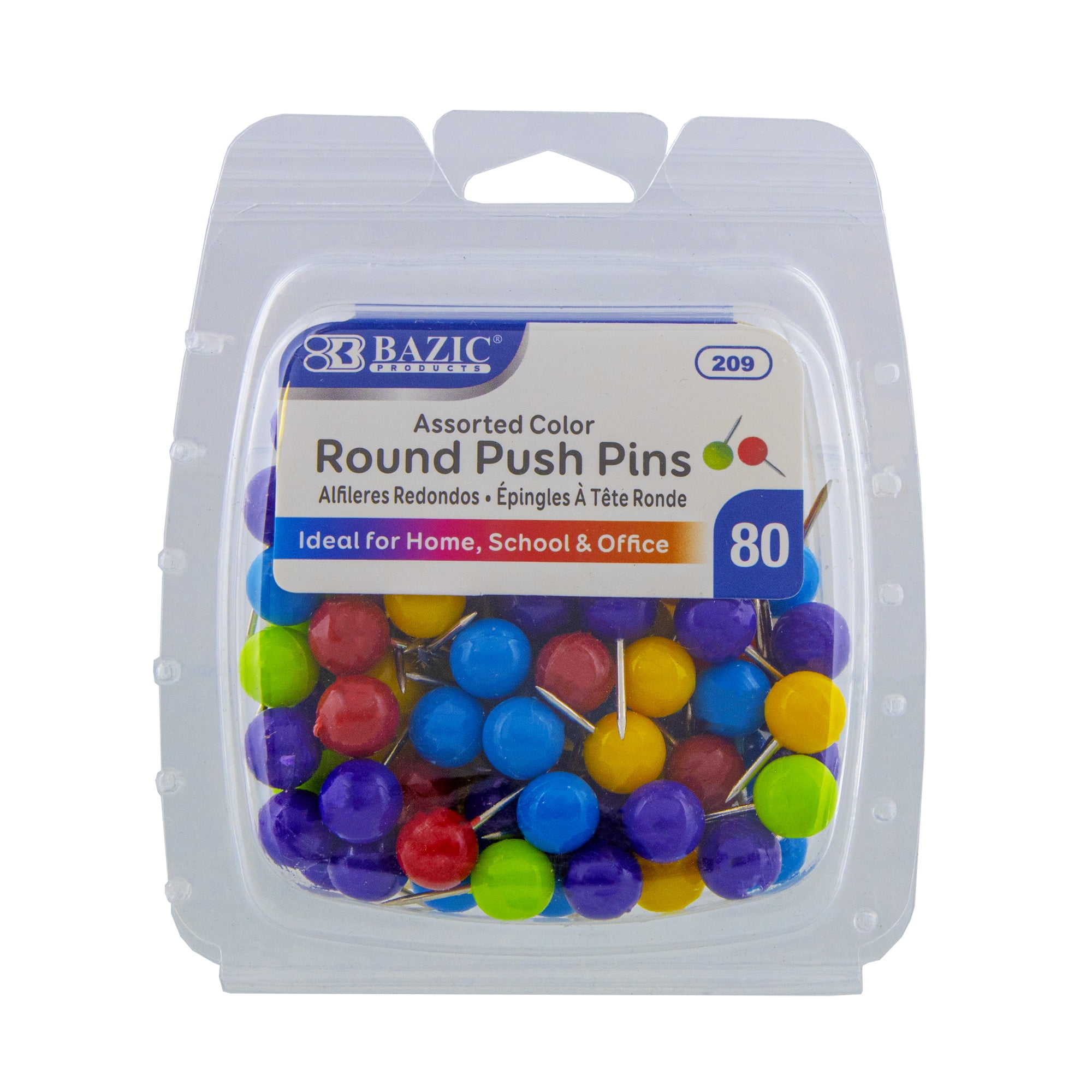 Round Push Pin, Assorted Color - 80 per Pack