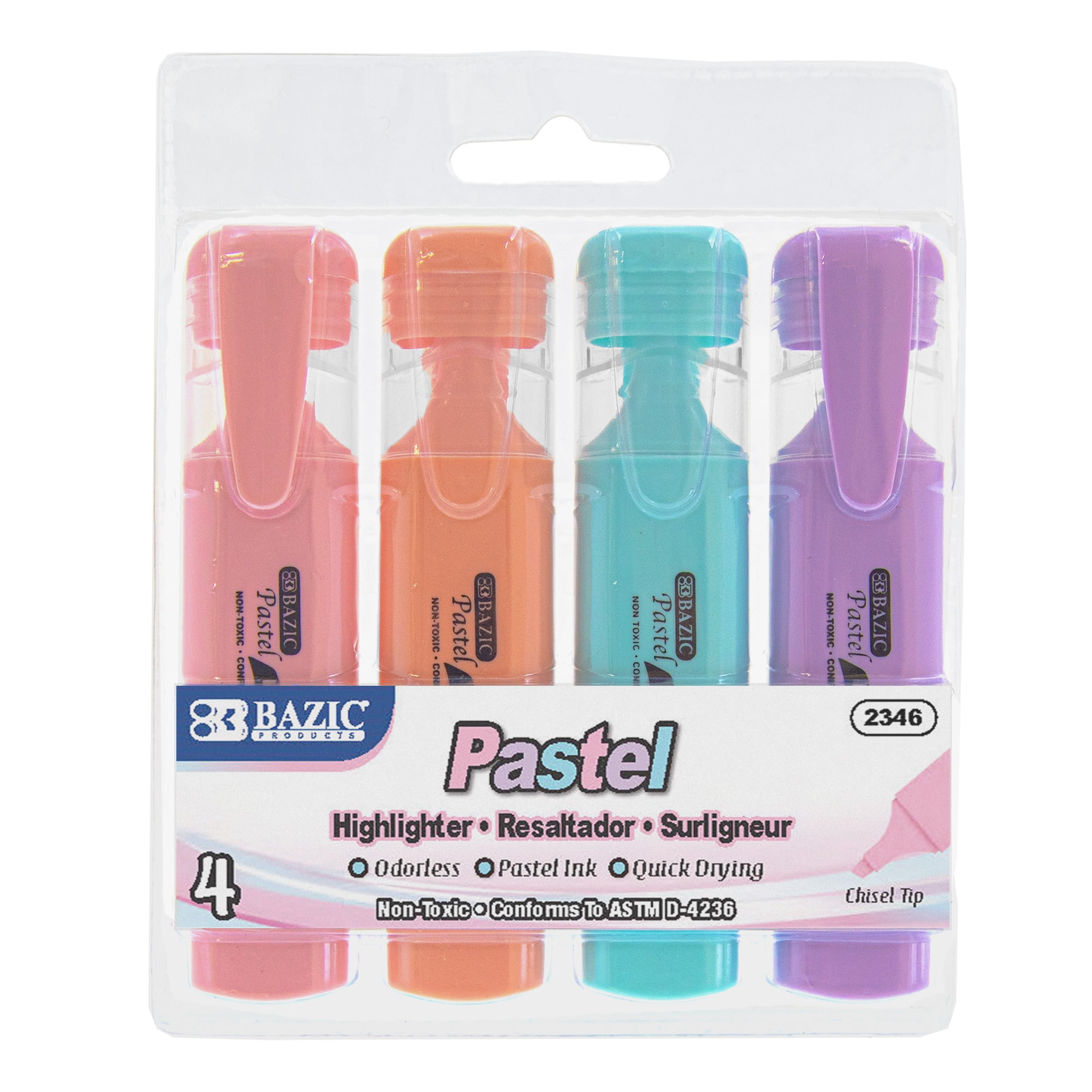 Picture of Bazic Products 2346 Pastel Highlighter with Pocket Clip - Pack of 4