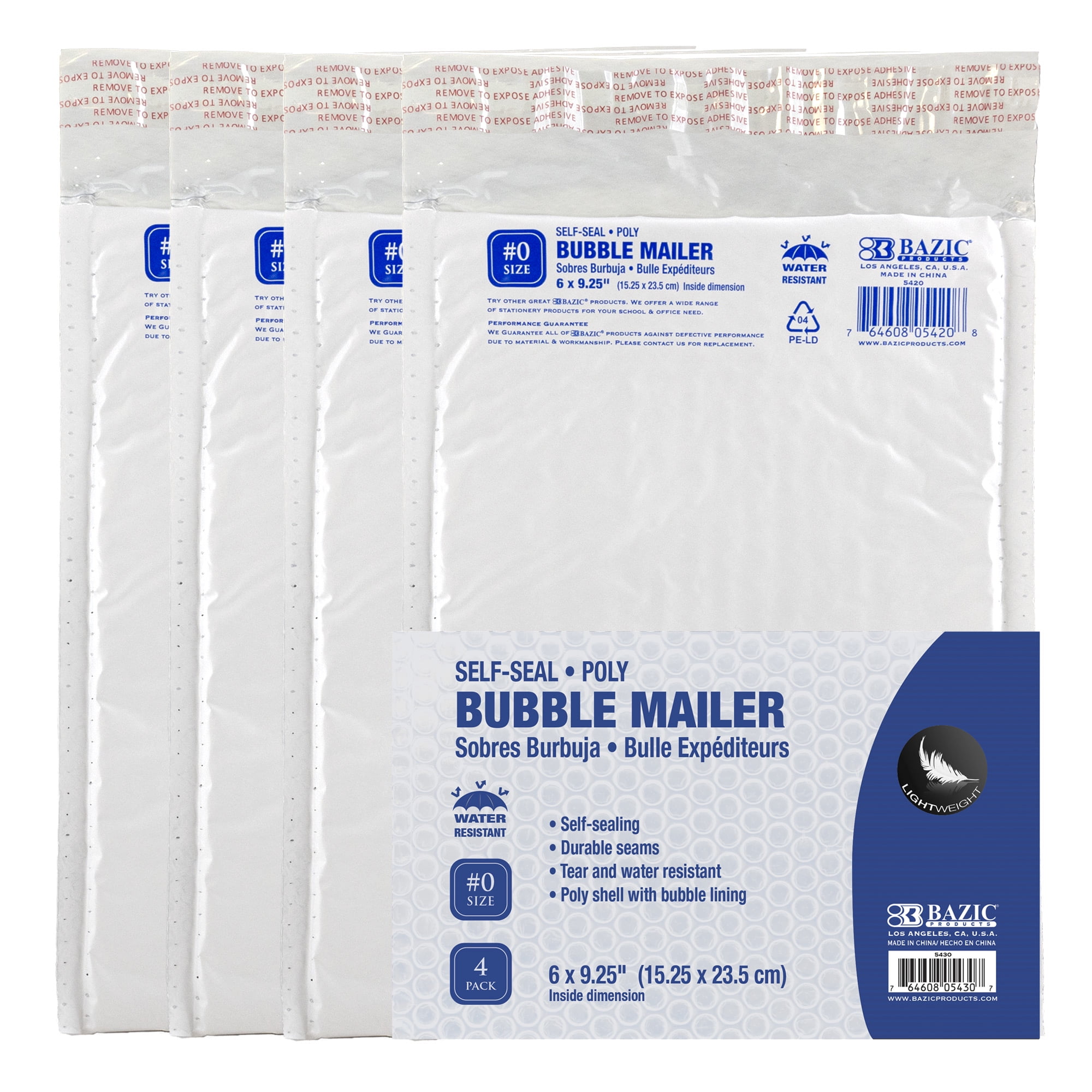 Picture of Bazic Products 5430 6 x 9.25 in. No.0 Poly Bubble Mailer&#44; 4 per Pack
