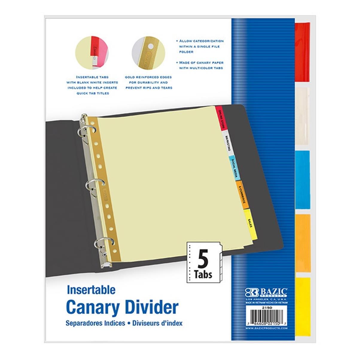 2150 Canary Paper Dividers with 5-Insertable Color Tabs
