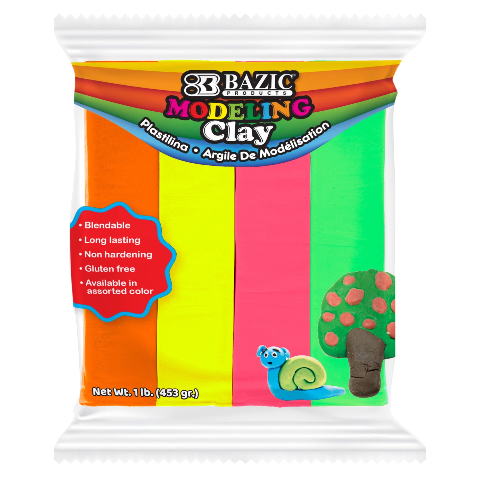 1 lbs 4 Modeling Clay Sticks, Fluorescent Color