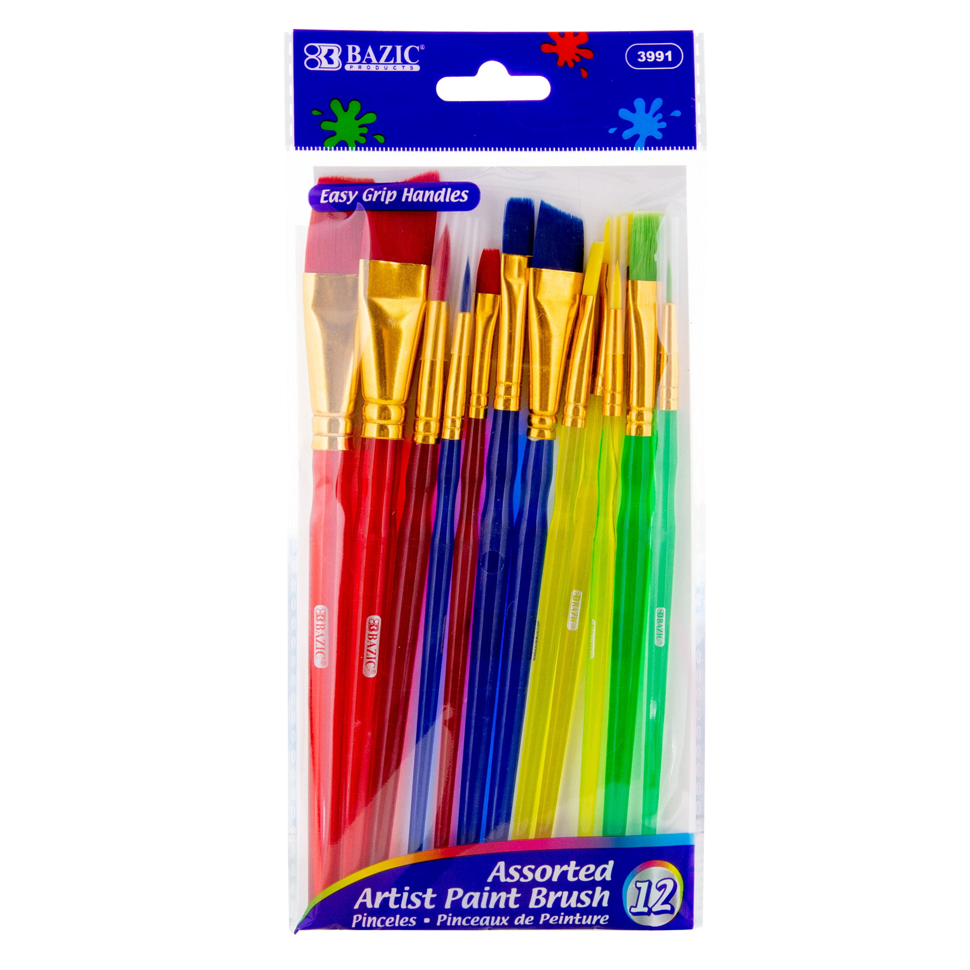 Bazic 3991 Assorted Nylon Paint Brush Set with Translucent Handle, 12 Piece