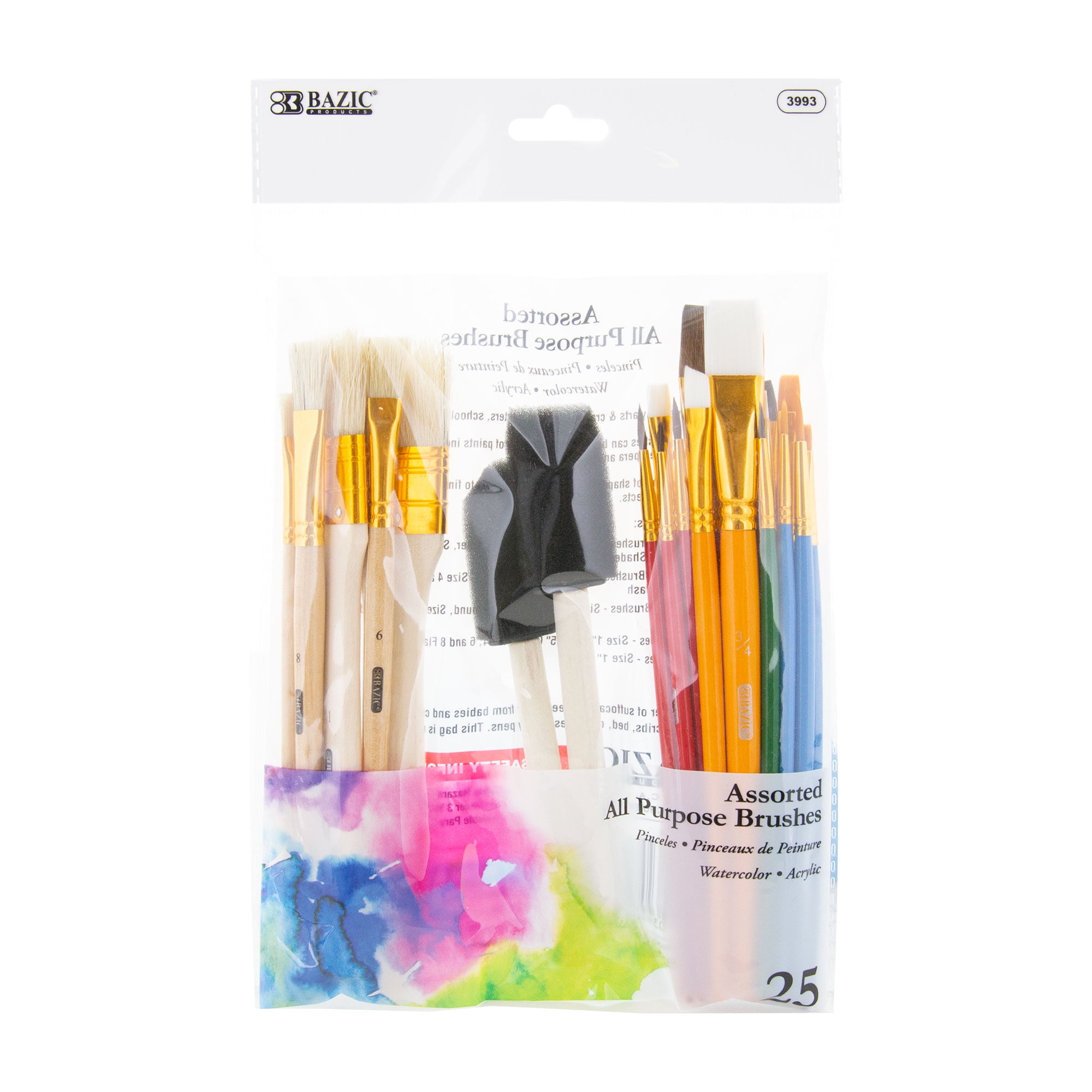 Bazic 3993 Assorted Paint Brush with Wood Handle Set, 25 Piece