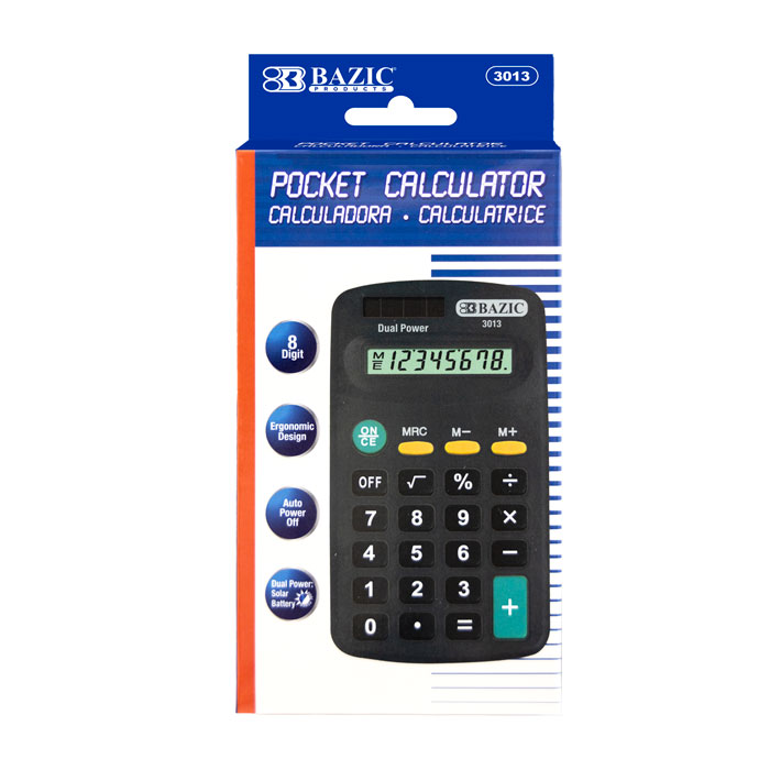Picture of Bazic 3013 8-Digit Dual Power Pocket Size Calculator - Black
