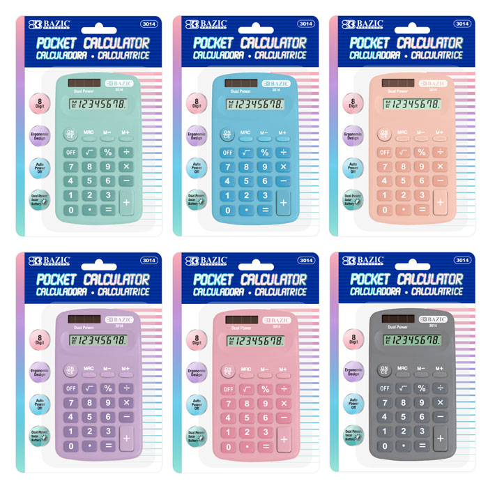 Picture of Bazic 3014 8-Digit Dual Power Pocket Size Calculator - Pastel Color