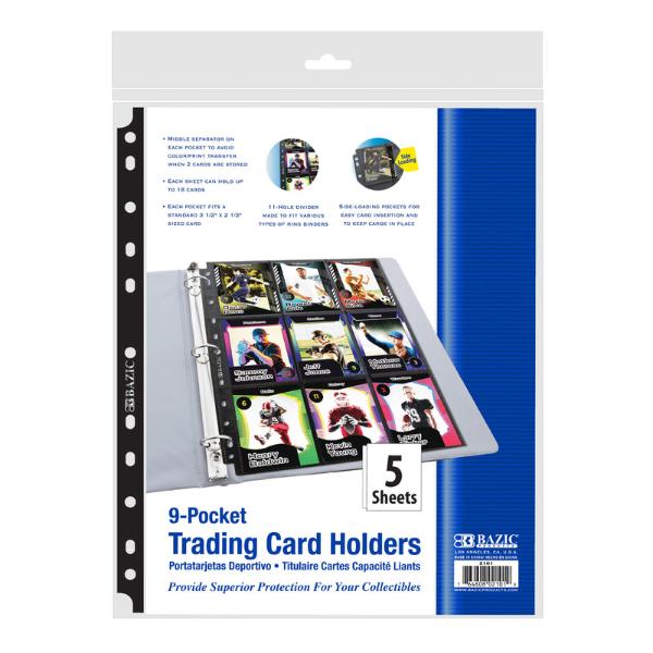 Bazic 2101 8.75 x 11.75 in. Side Loading 9-Pockets Double Sided Sports Card Holder - Pack of 5