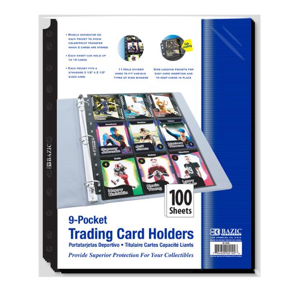 Bazic 2102 8.75 x 11.75 in. Side Loading 9-Pockets Double Sided Sports Card Holder - Pack of 100