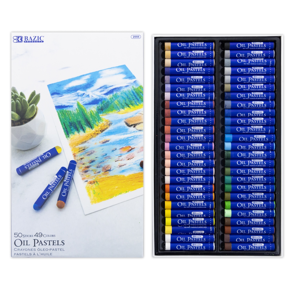 Bazic 2555 Smooth & Blendable Oil Chalk Pastel, 50 Colors