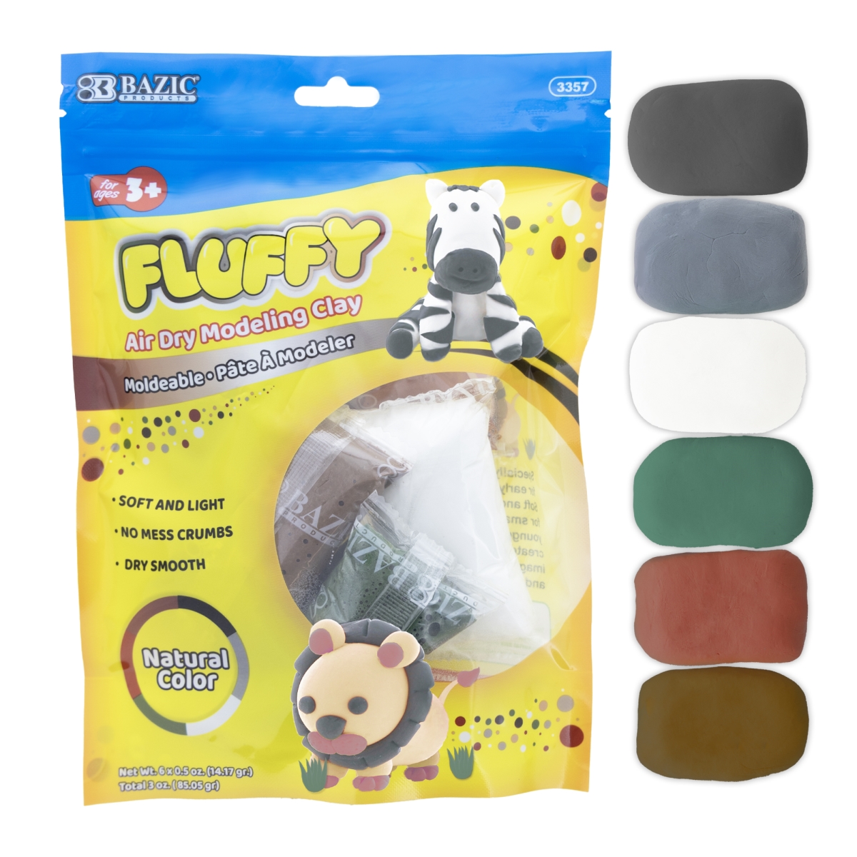 Bazic 3357 0.5 oz Air Dry Modeling Clay, 6 Natural & Earth Color