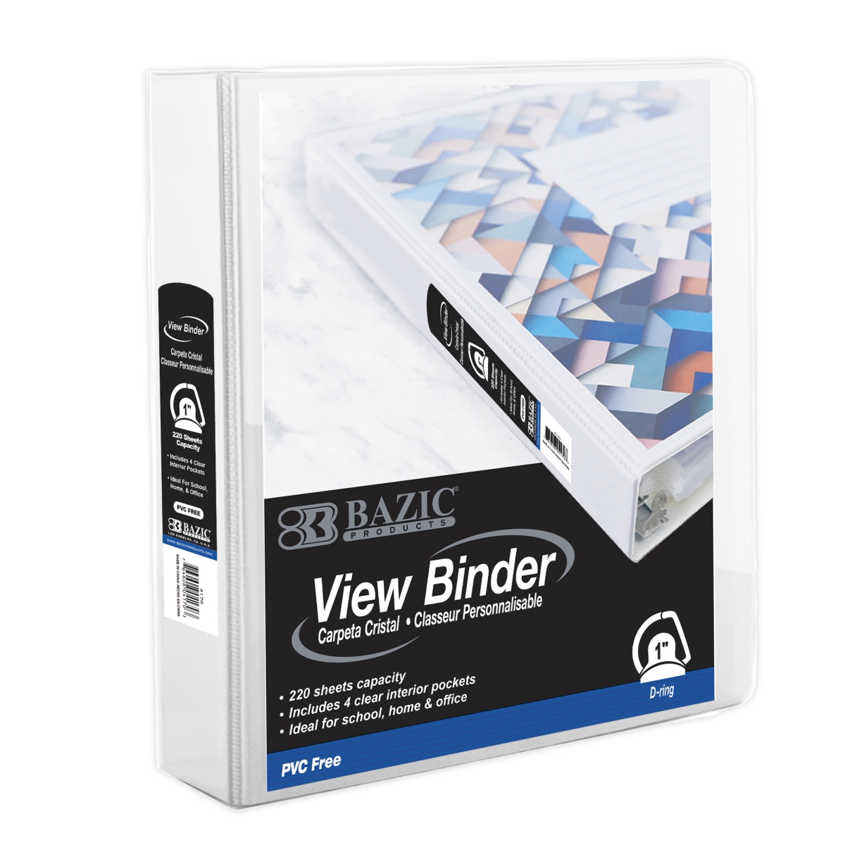 Bazic 4170 1 in. PVC Free Slant D Ring View Binder with 4 Pockets, White