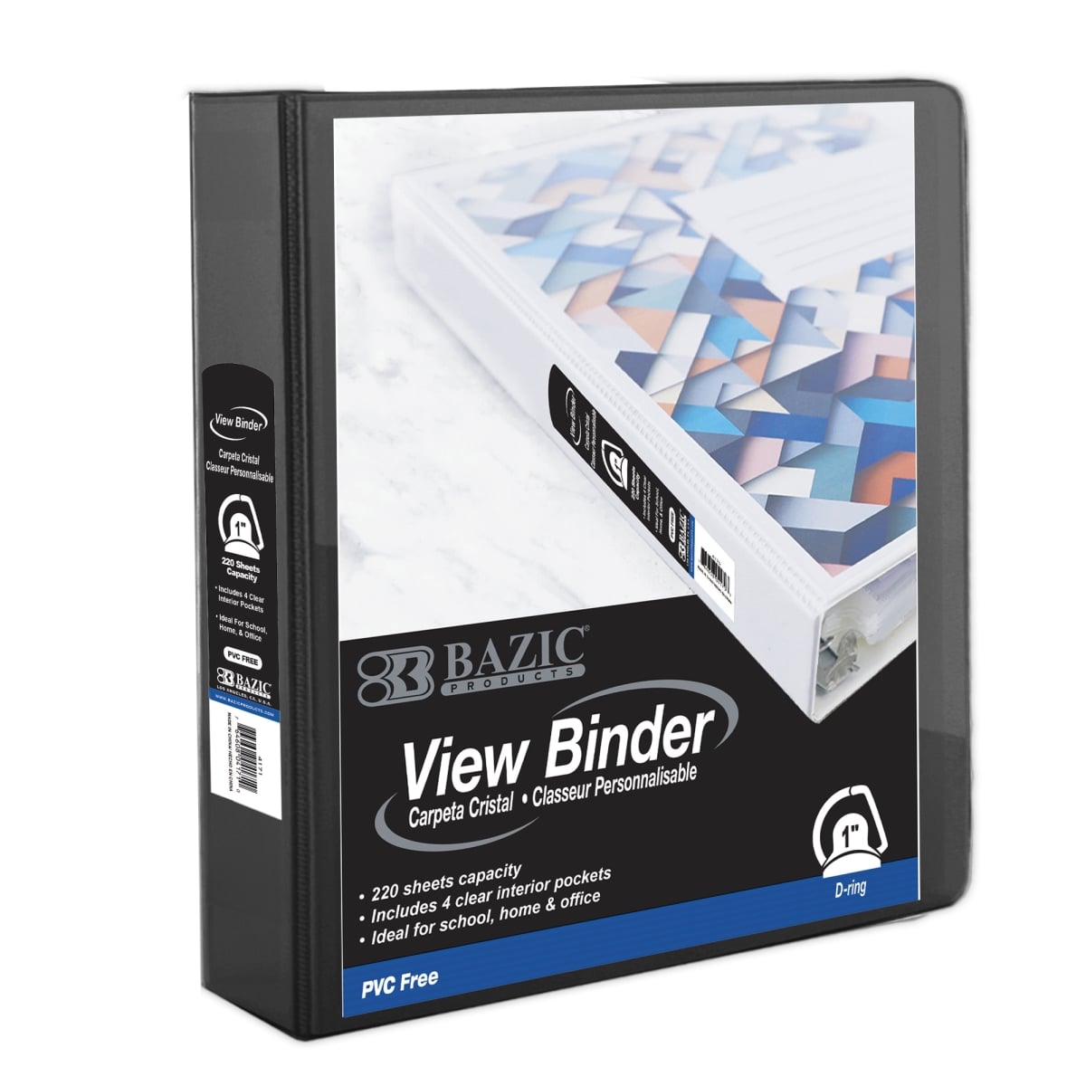 Bazic 4171 1 in. PVC Free Slant D Ring View Binder with 4 Pockets, Black